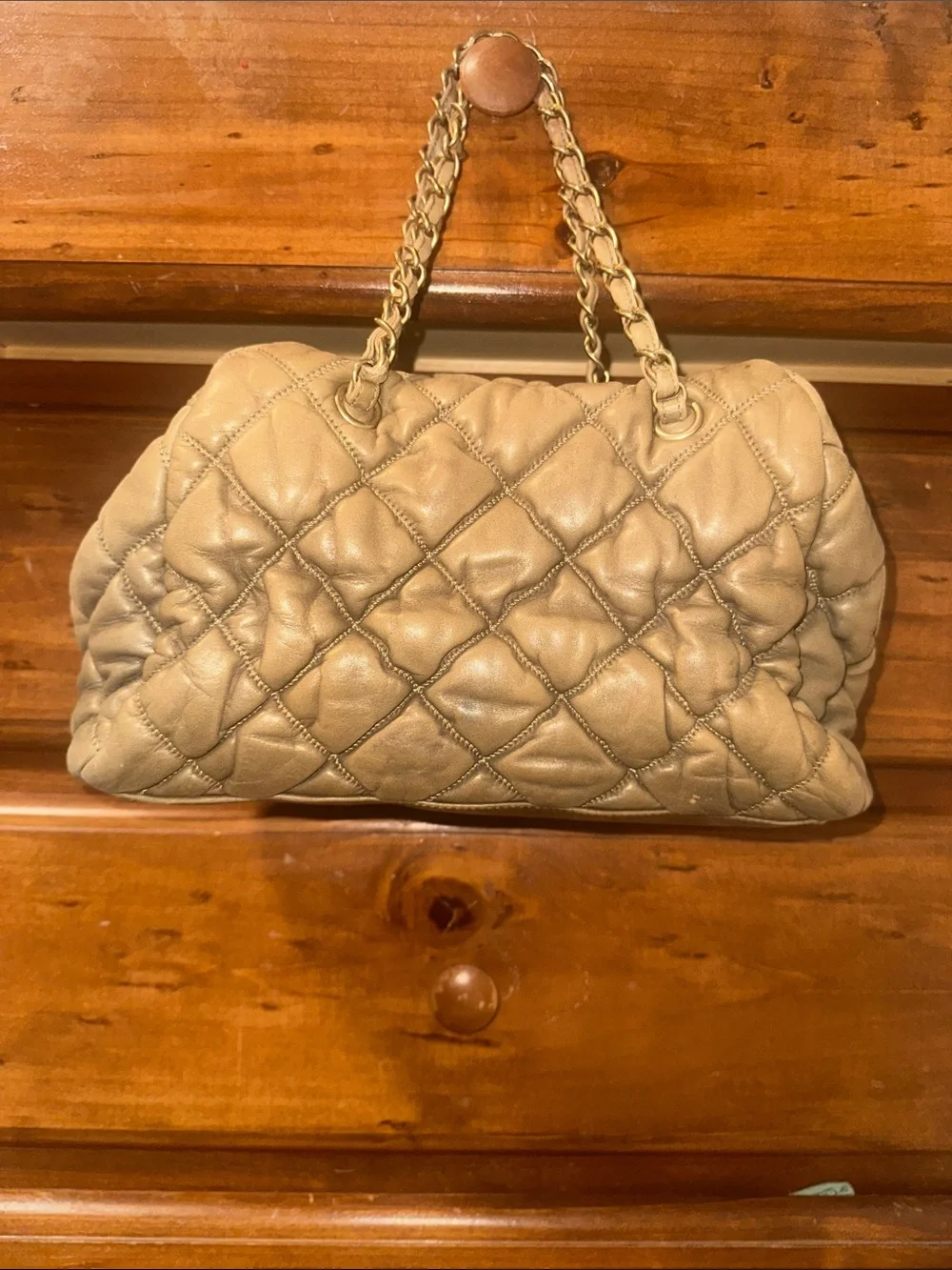 CHANEL Quilted Bowler Hobo Bag in Dark Beige/Taupe with Gold Hardware